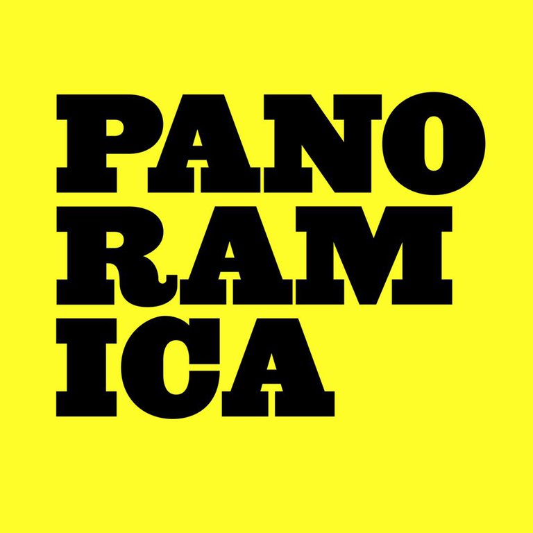 Logo for Panoramica film festival in Stockholm. Black text against a yellow background.