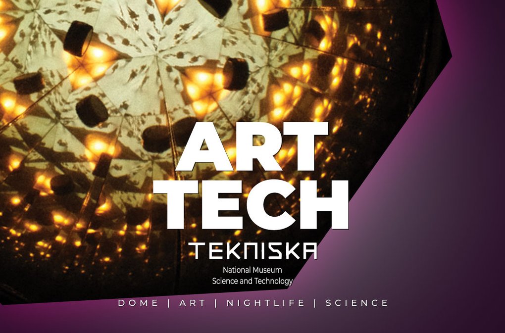 Poster for Art Tech at the National Museum of Science and Technology—kaleidoscopic mirror pattern with warm lights.