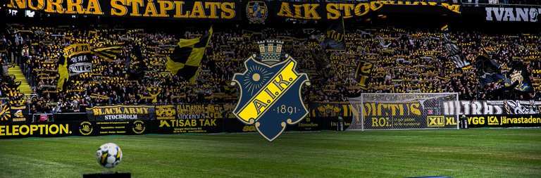 Football field and AIK's logotype.