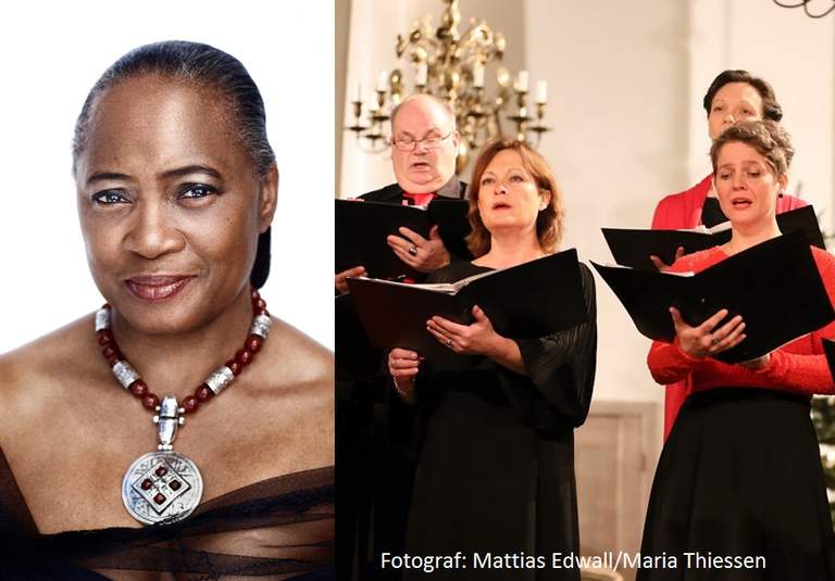 The opera singer Barbara Hendricks and a choir.