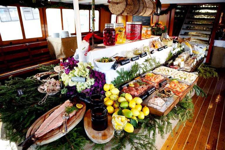 A Swedish Christmas buffet in a boat dining hall