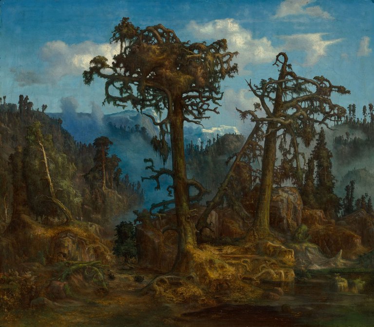 Painting depicting a forest