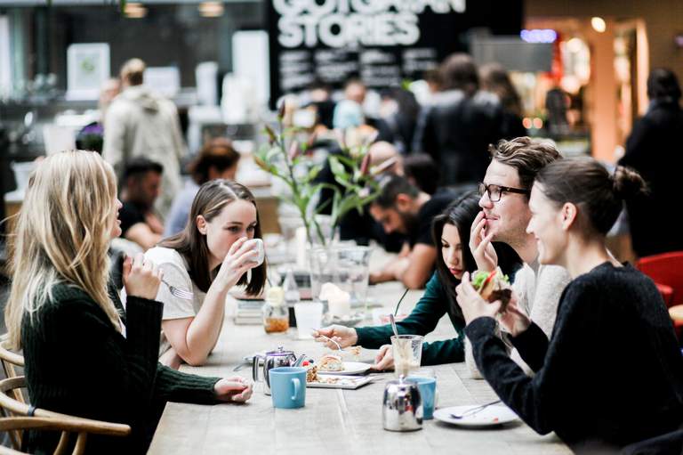 A group of people at a café in Stockholm