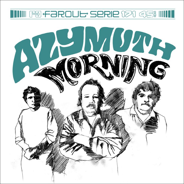 An album cover with the text "Azymuth morning" and a drawing depicting the members of the band.