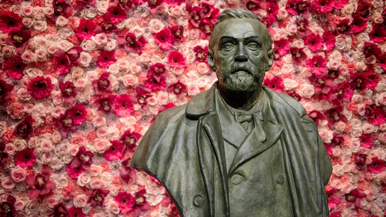 Flower decorations by Florist Helén Magnusson at the 2016 Nobel Prize Award Ceremony at the Stockholm Concert Hall, 10 December 2016.