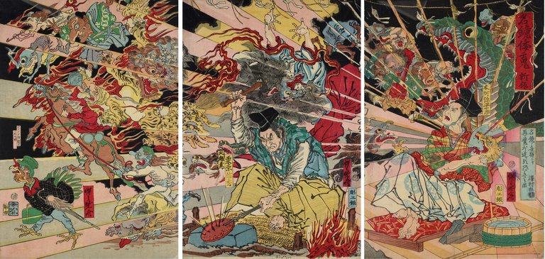 Paintings depicting Japanese supernatural creatures